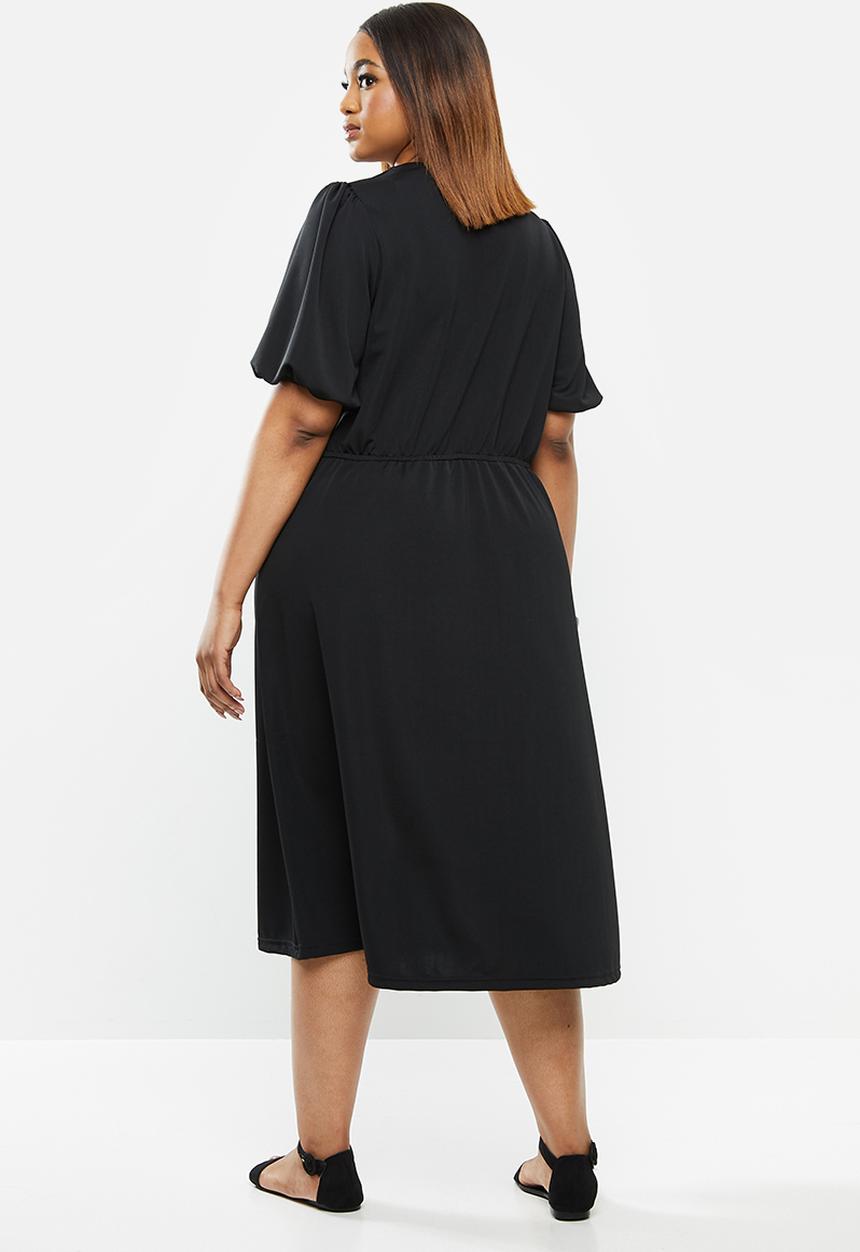edit Plus - Textured knit button through dress - black
