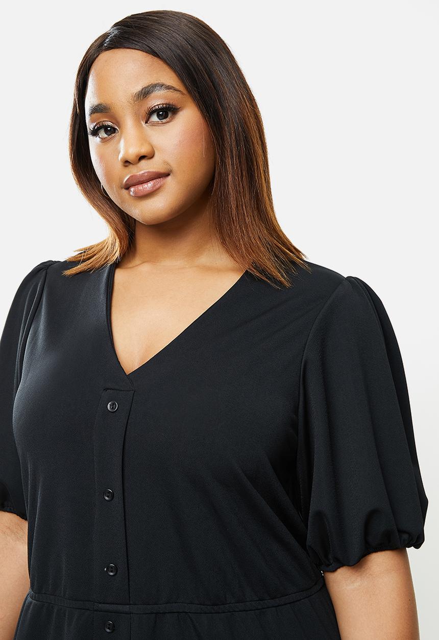 edit Plus - Textured knit button through dress - black