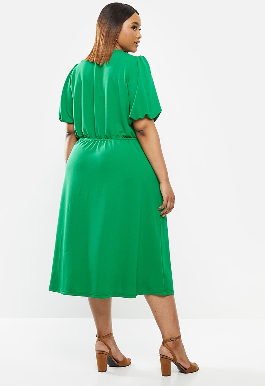 edit Plus - Textured knit button through dress - green