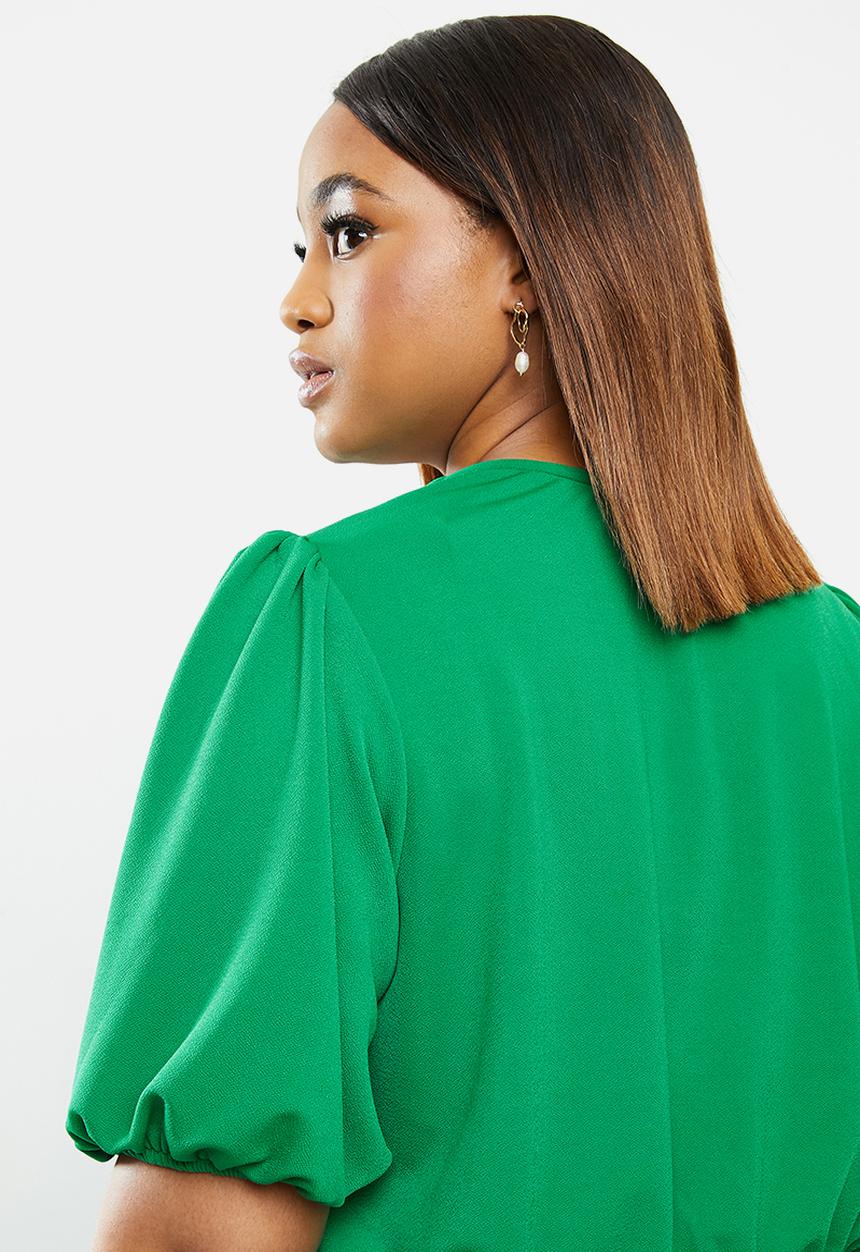 edit Plus - Textured knit button through dress - green