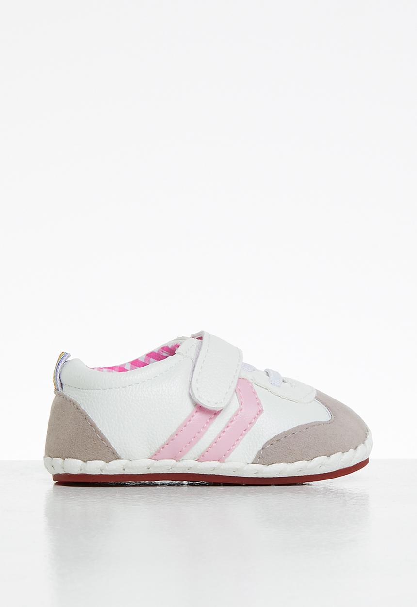 Pop Candy - Baby girls velcro strap sneaker - white & grey