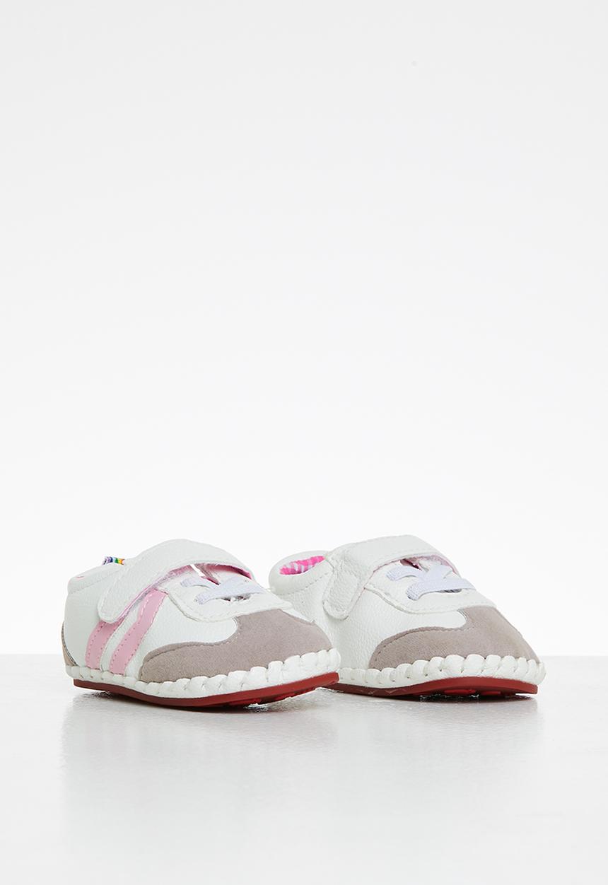 Pop Candy - Baby girls velcro strap sneaker - white & grey