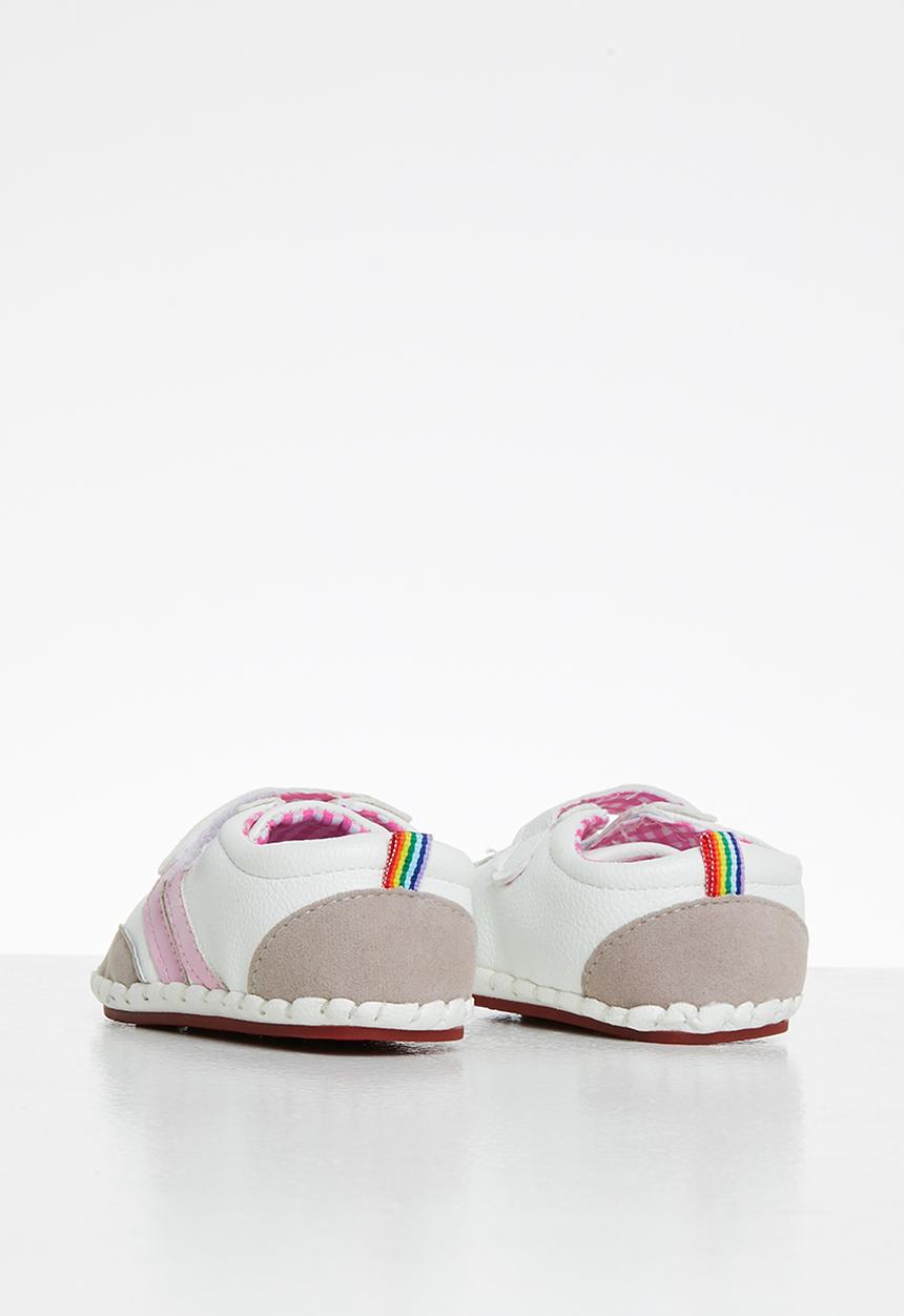 Pop Candy - Baby girls velcro strap sneaker - white & grey