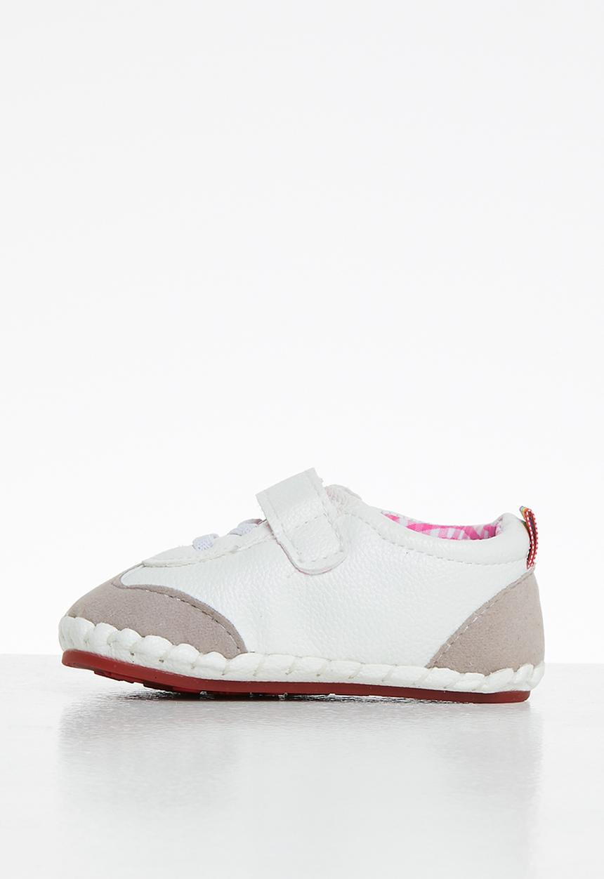 Pop Candy - Baby girls velcro strap sneaker - white & grey