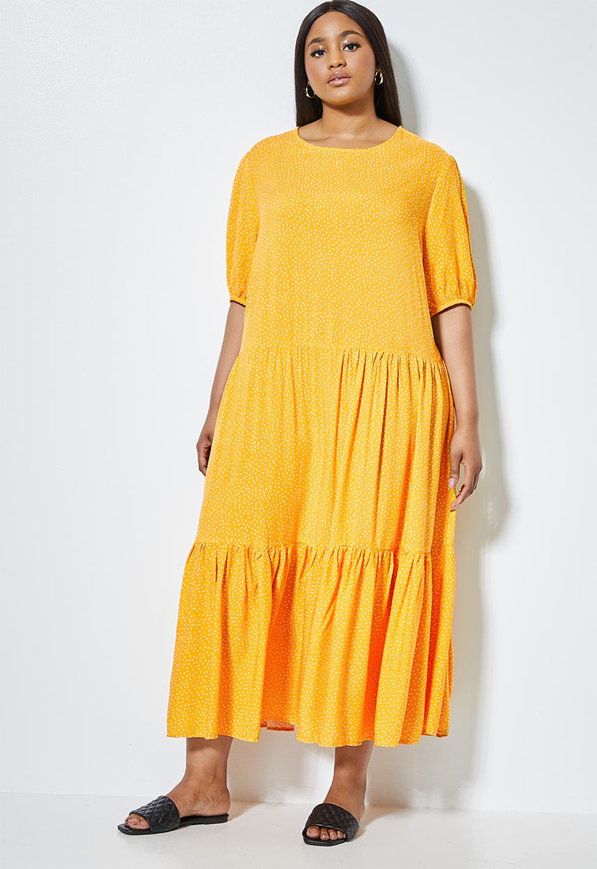 Superbalist - Woven tiered dress - yellow & white