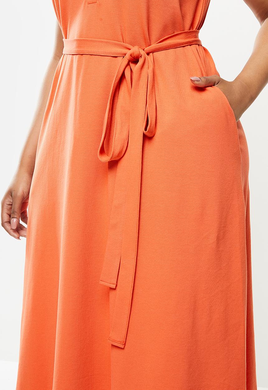 POLO - Plus Bianca sleeveless longer length golfer dress - orange