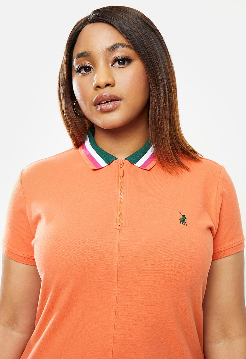 POLO - Plus Mandy short sleeve zip stretch golfer dress - orange