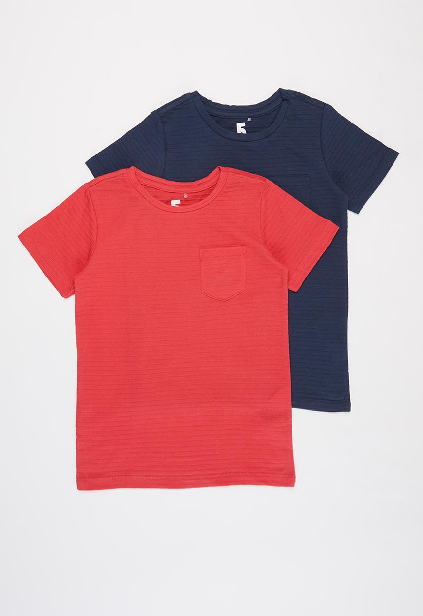 Cotton On - Louis short sleeve texture tee multipack - red & navy 