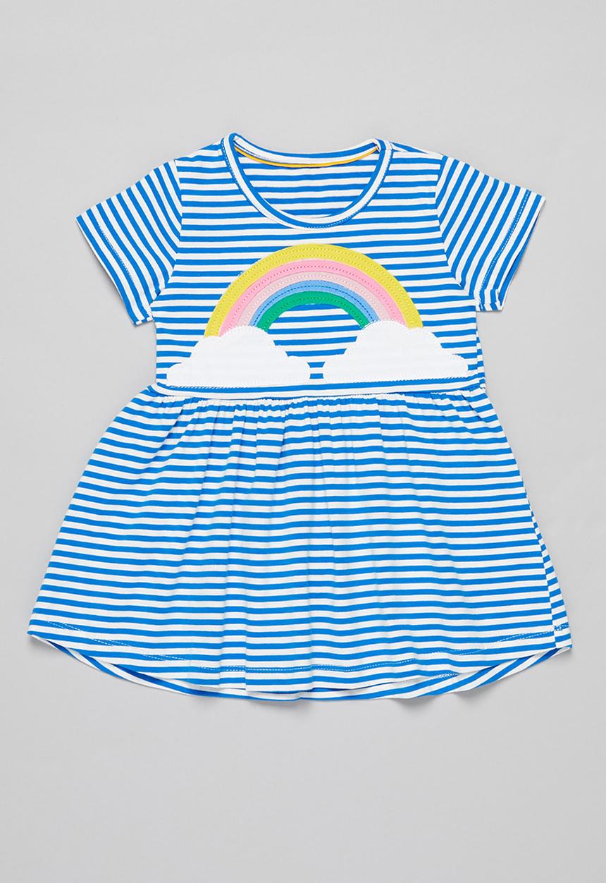 Pop Candy - Girls stripe rainbow dress - blue & white