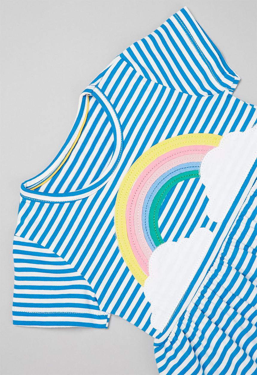 Pop Candy - Girls stripe rainbow dress - blue & white