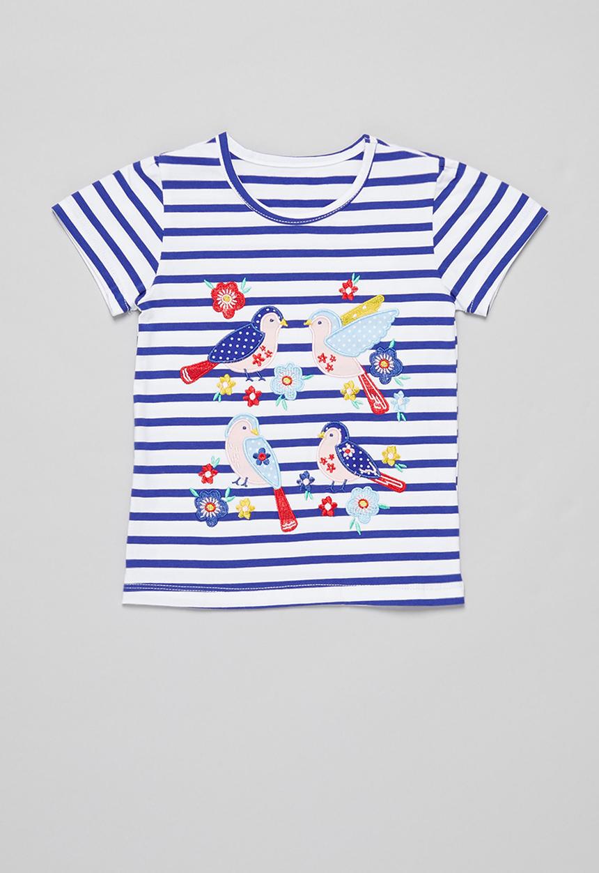 Pop Candy - Girls tripe birdy tee - blue & white
