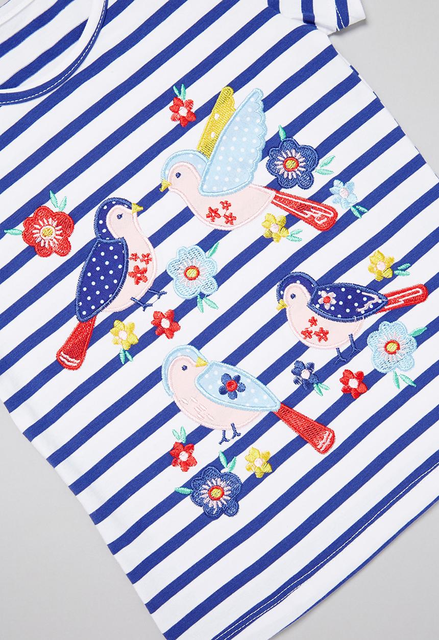 Pop Candy - Girls tripe birdy tee - blue & white