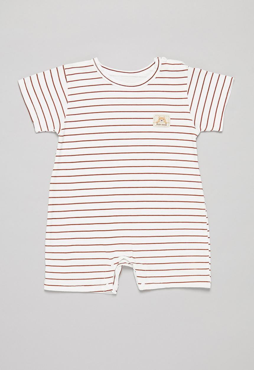 Pop Candy - Baby boys stripe romper - white & brown 