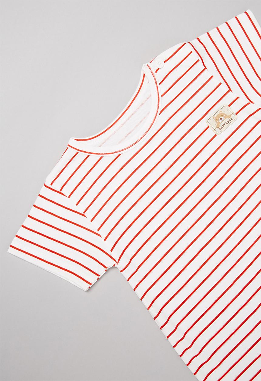 Pop Candy - Baby boys stripe romper - white & red