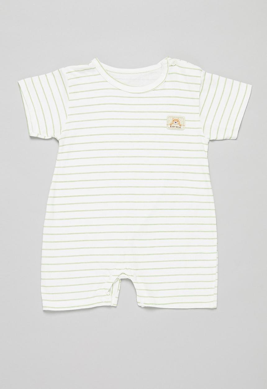 Pop Candy - Baby boys stripe romper - white & green