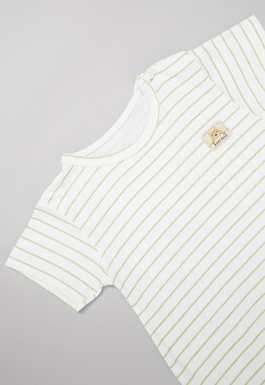 Pop Candy - Baby boys stripe romper - white & green