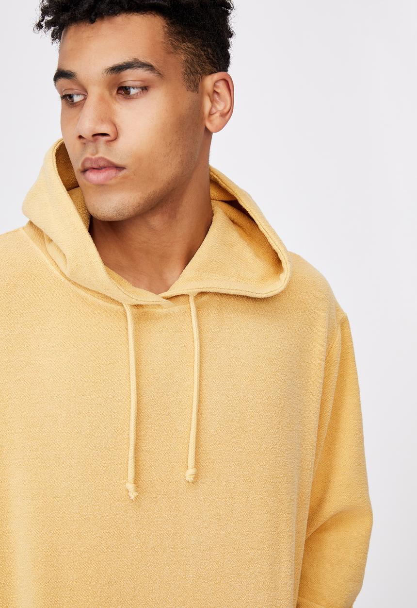 Factorie - Reverse fleece hoodie - washed chalk yellow