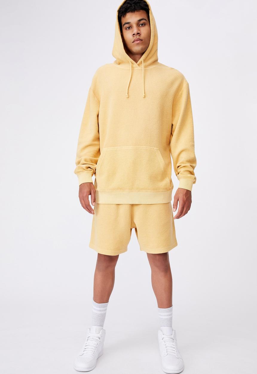 Factorie - Reverse fleece hoodie - washed chalk yellow