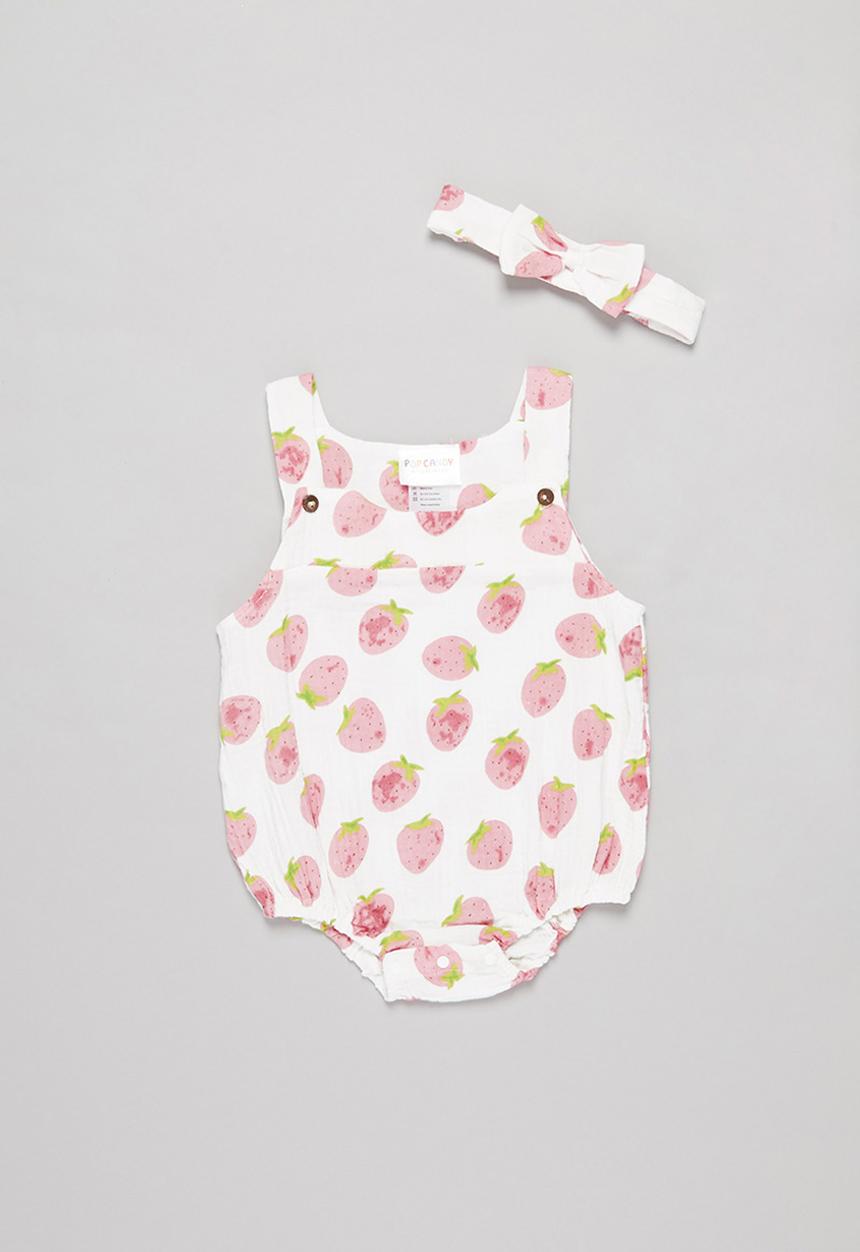 Pop Candy - Girls strawberry playsuit & headband set - white & pink 