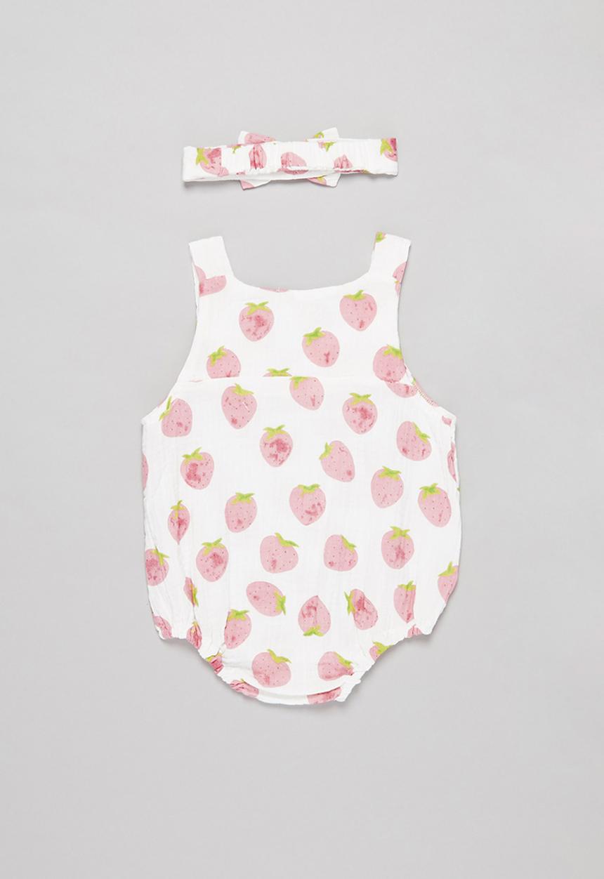 Pop Candy - Girls strawberry playsuit & headband set - white & pink 
