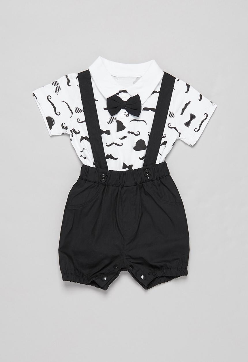 Pop Candy - Shorts with braces & tee set - black & white 
