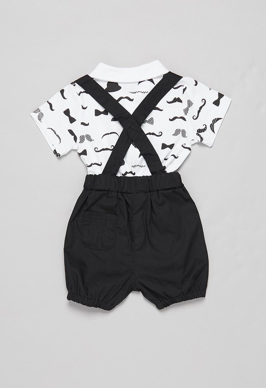 Pop Candy - Shorts with braces & tee set - black & white 
