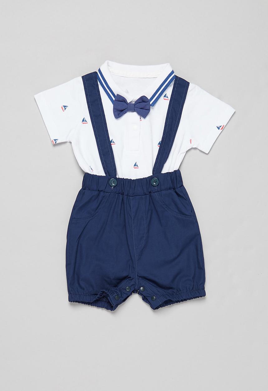 Pop Candy - Shorts with braces & tee set - navy & white 