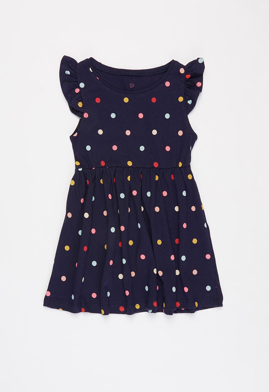 Pop Candy - Girls polka dot flutter sleeve dress - navy