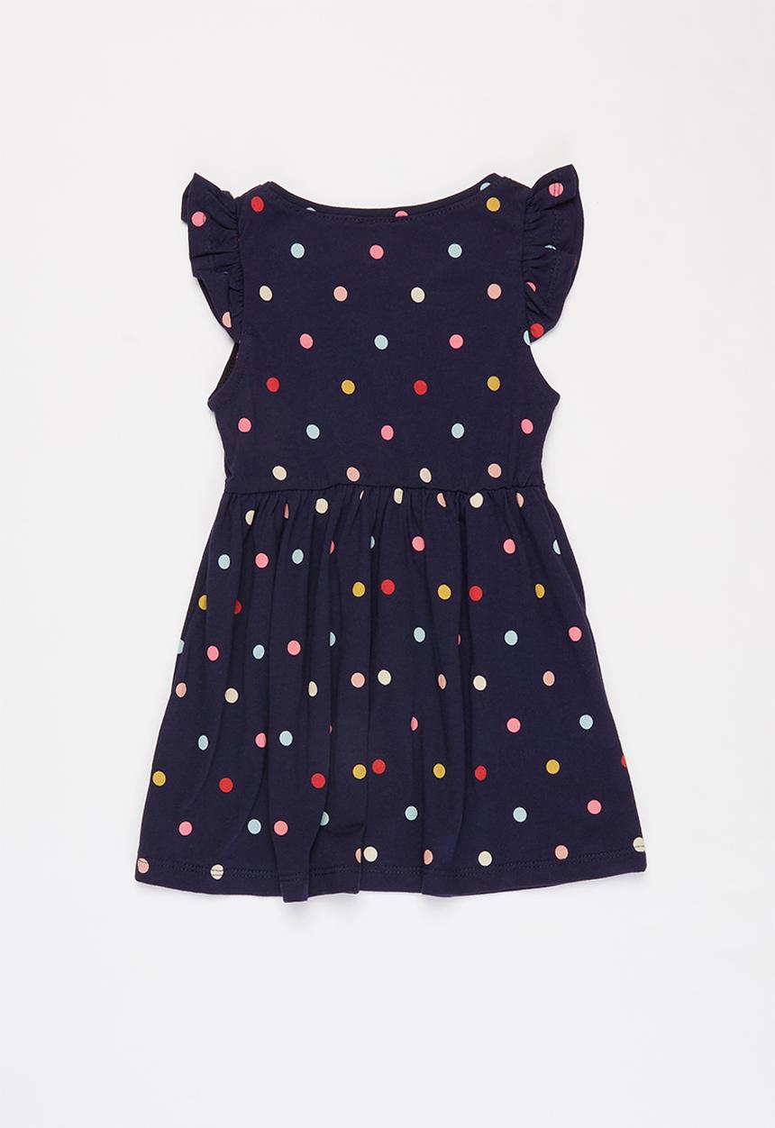Pop Candy - Girls polka dot flutter sleeve dress - navy