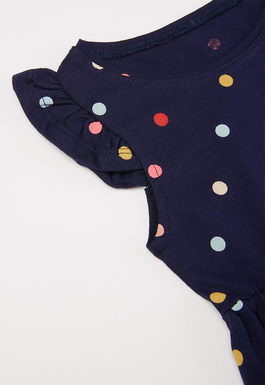 Pop Candy - Girls polka dot flutter sleeve dress - navy