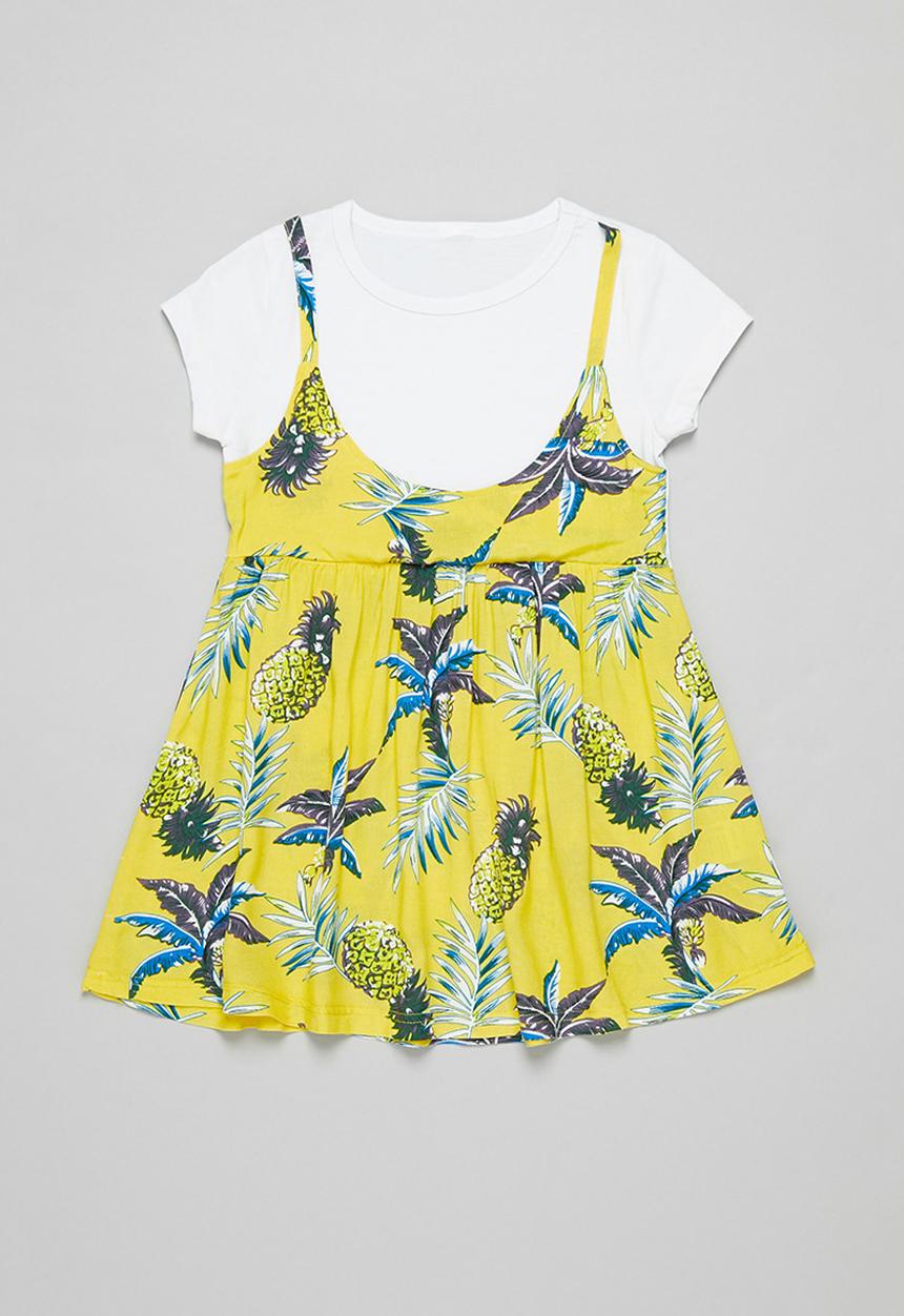 Pop Candy - Floral dress & tee set - yellow & white