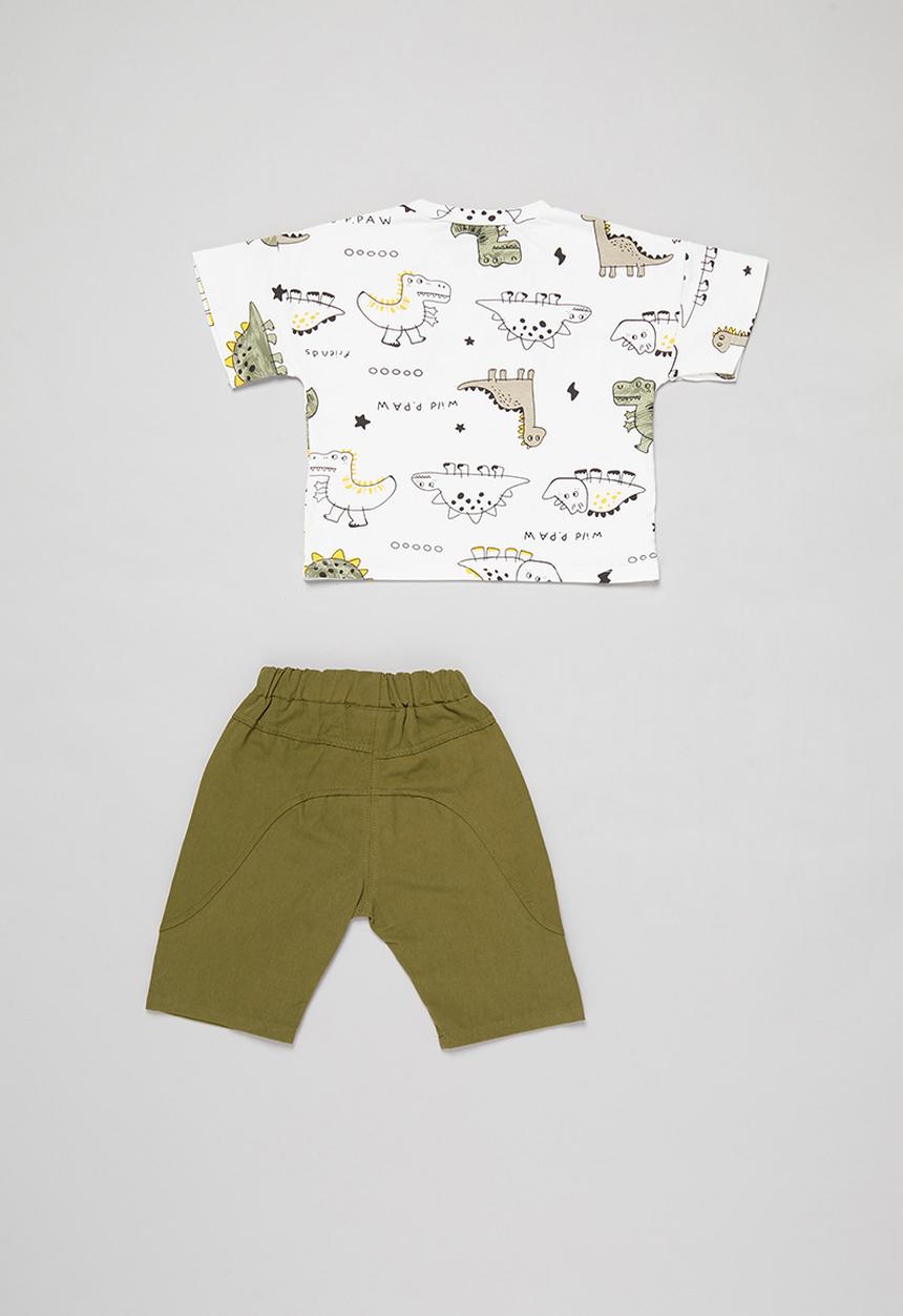 Pop Candy - Baby boys printed tee & shorts set - white & khaki 