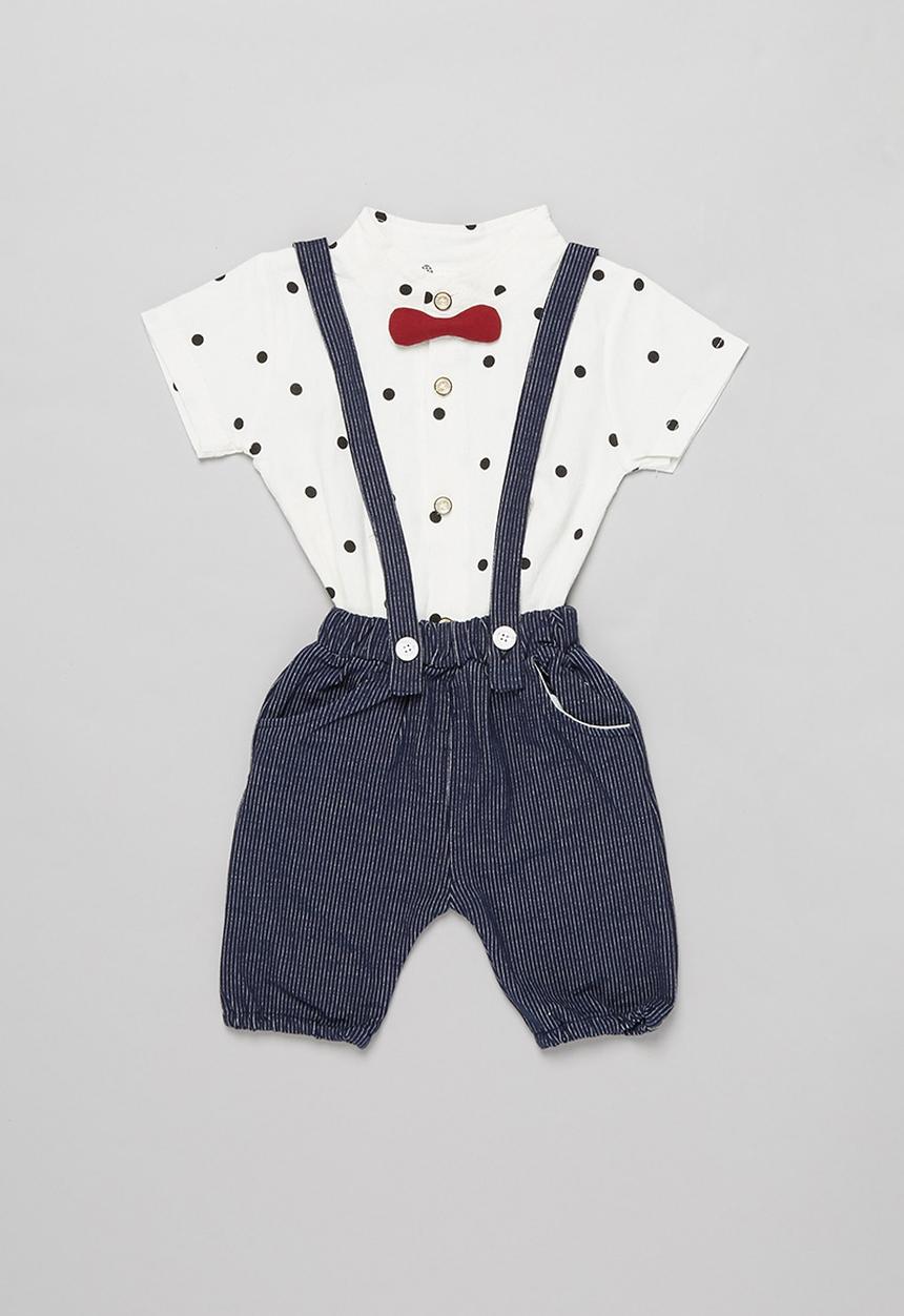Pop Candy - Boys shorts with braces & shirt set - white & blue