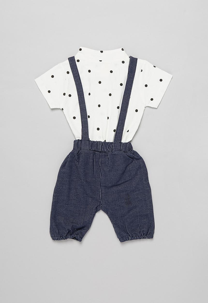 Pop Candy - Boys shorts with braces & shirt set - white & blue