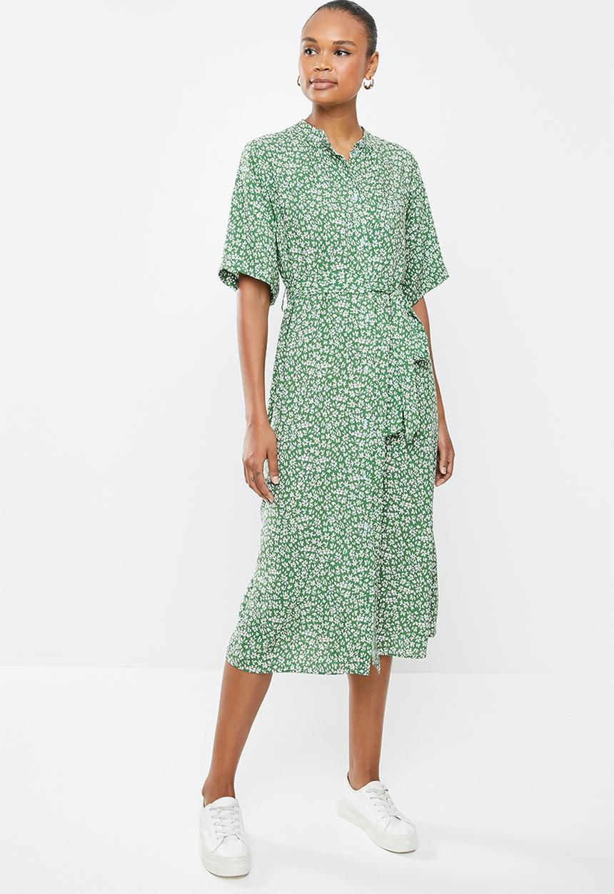 edit - Wide sleeve shirt dress - green micro ditsy