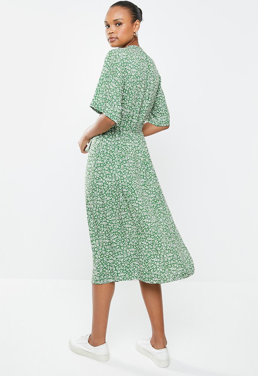 edit - Wide sleeve shirt dress - green micro ditsy