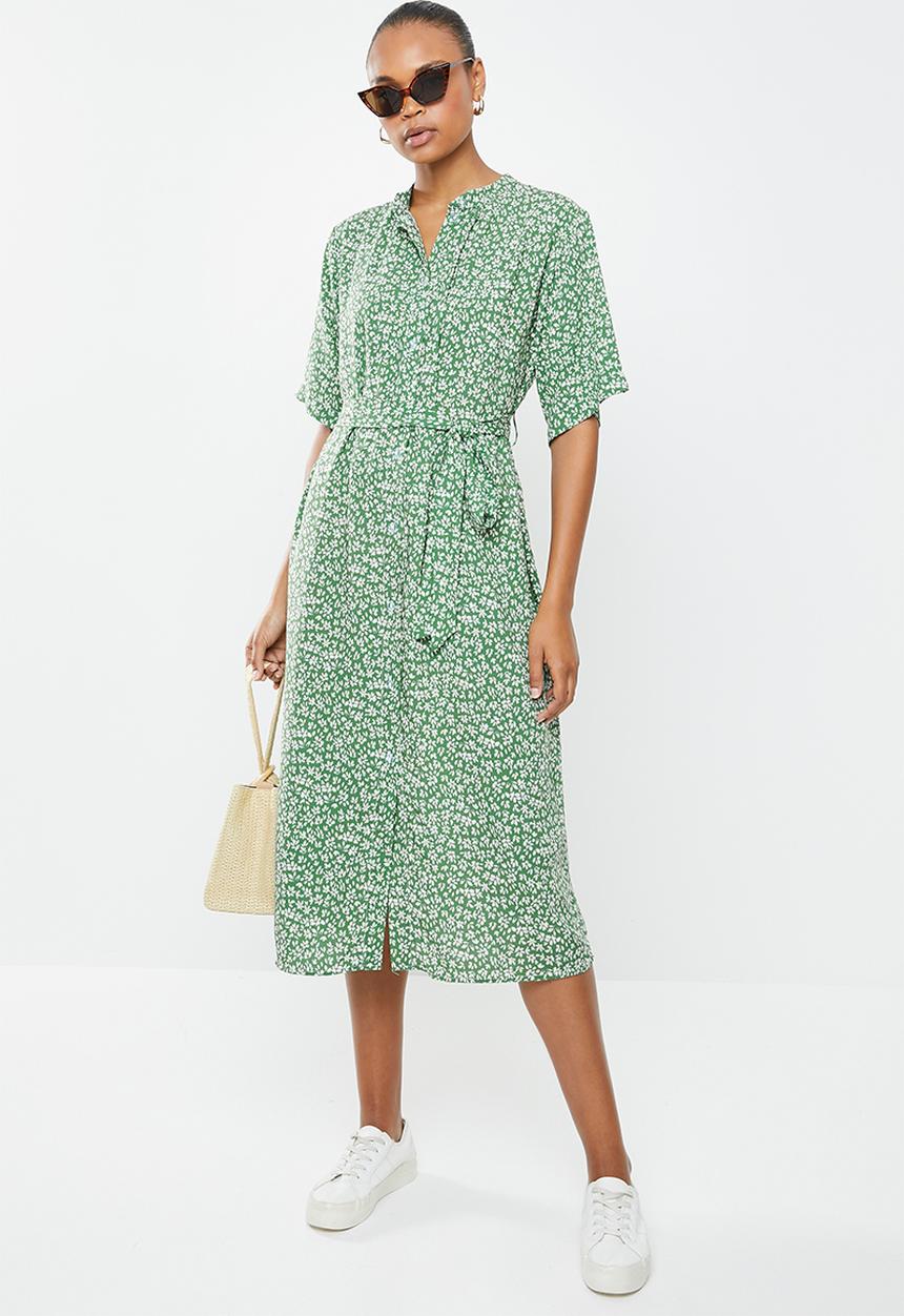 edit - Wide sleeve shirt dress - green micro ditsy