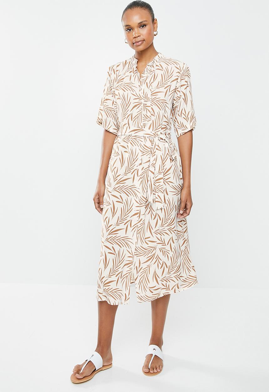 edit - Wide sleeve shirt dress - mono leaf print