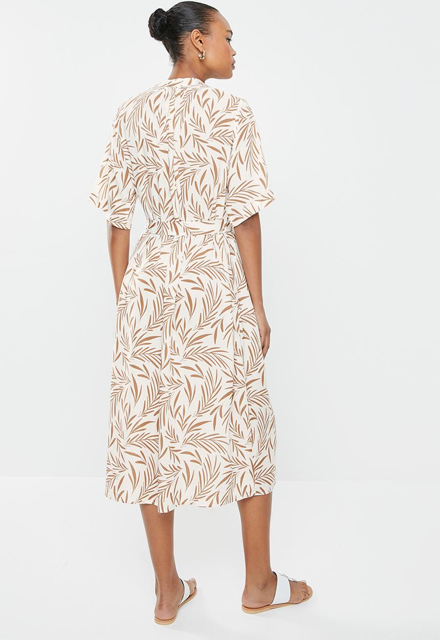 edit - Wide sleeve shirt dress - mono leaf print