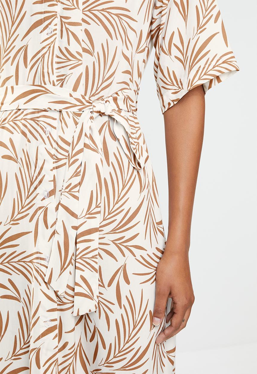 edit - Wide sleeve shirt dress - mono leaf print