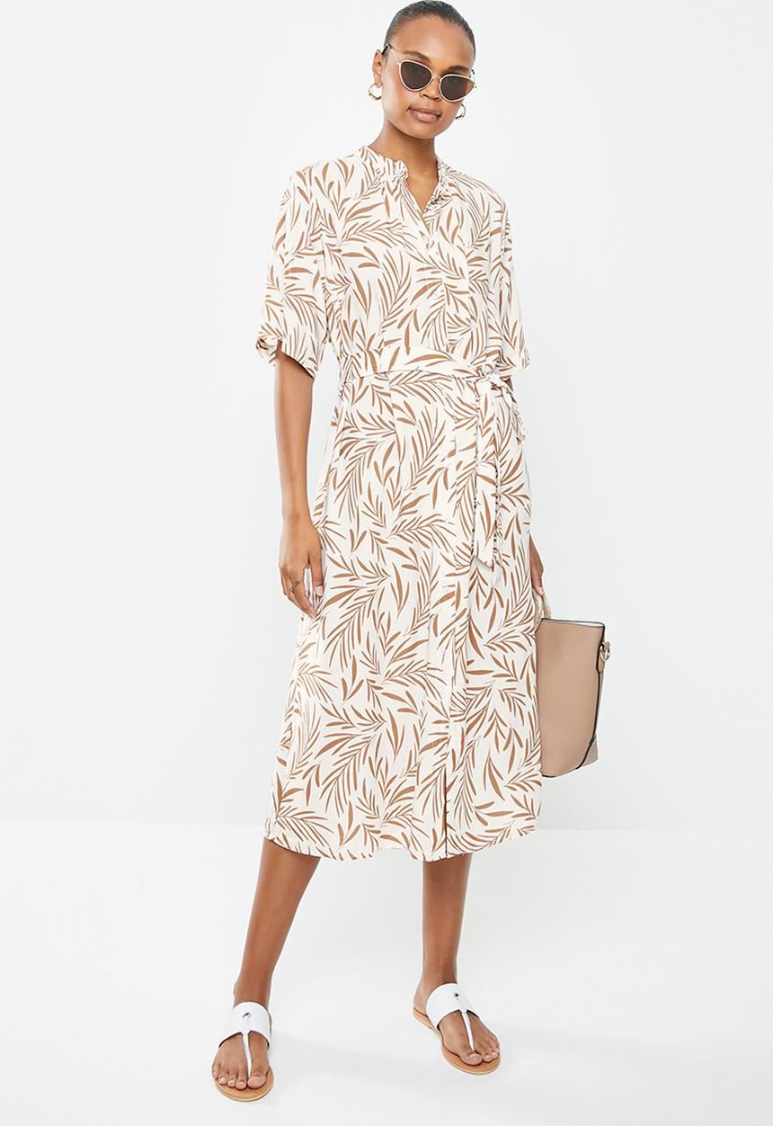 edit - Wide sleeve shirt dress - mono leaf print