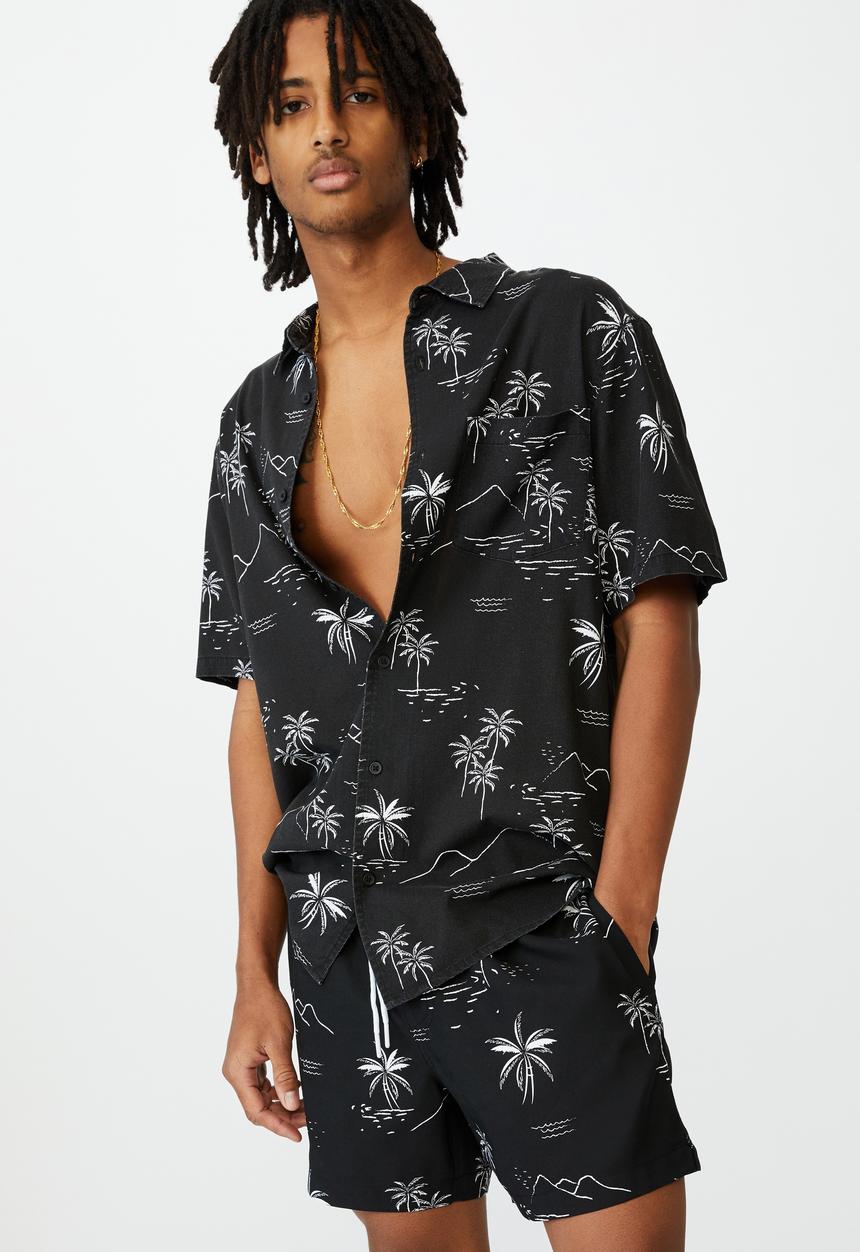Factorie - Resort short - black hawaii