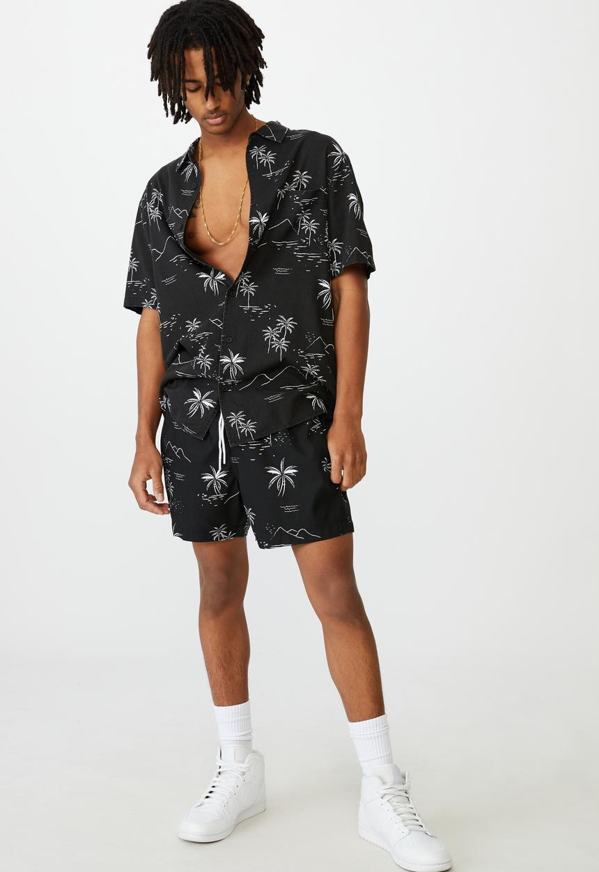 Factorie - Resort short - black hawaii