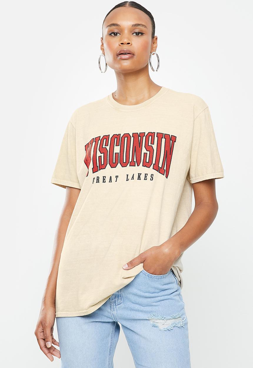 Missguided - Wisconsin graphic short sleeve oversized T-shirt - beige