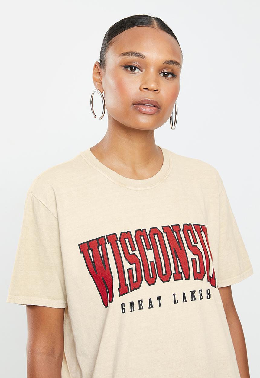 Missguided - Wisconsin graphic short sleeve oversized T-shirt - beige