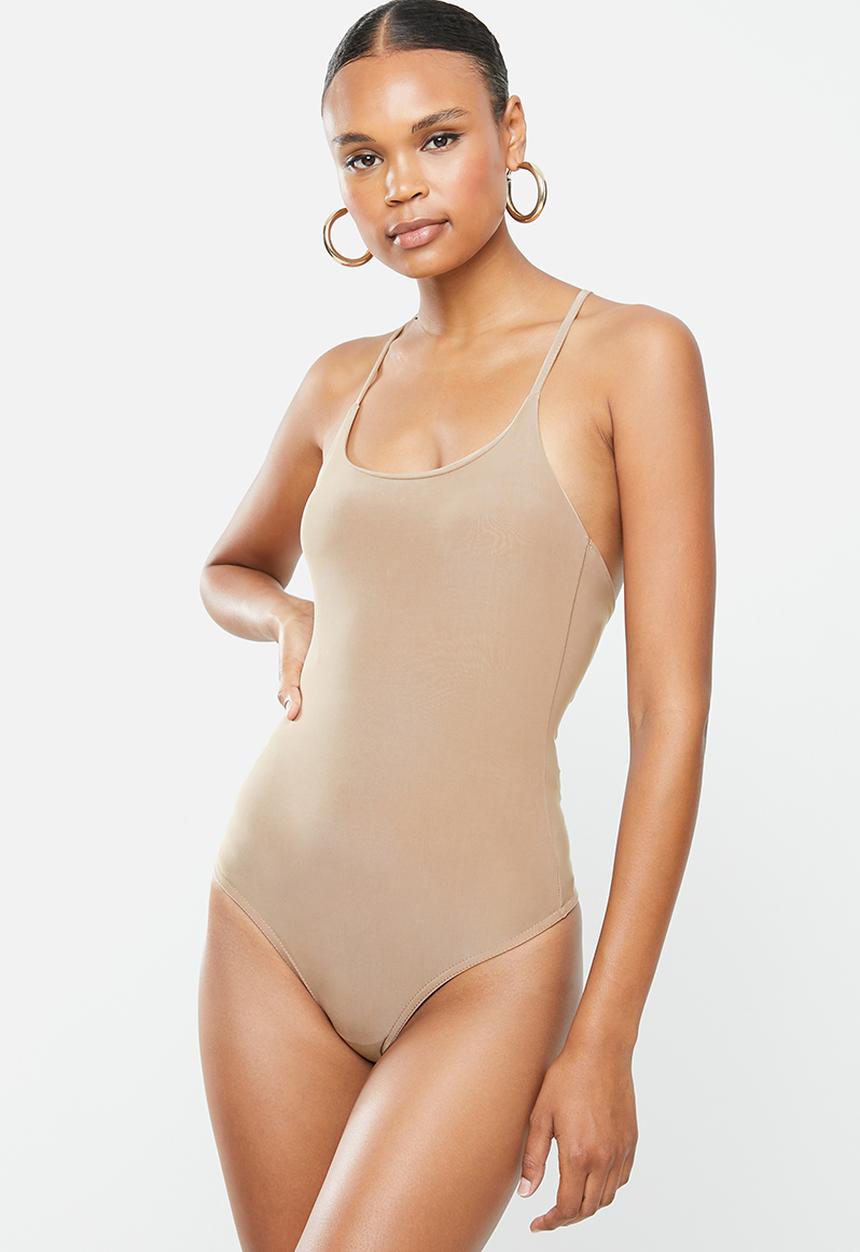 Missguided - Cross over strappy bodysuit - mocha