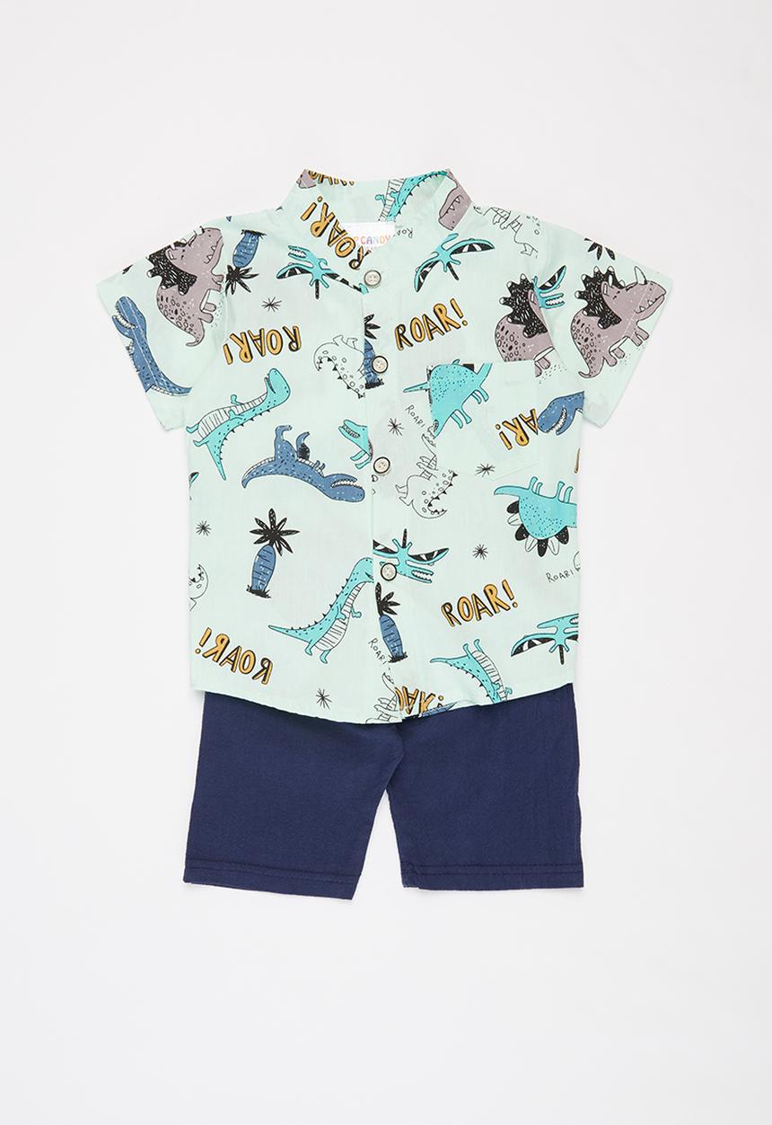 Pop Candy - Boys printed shirt & shorts set - green & navy