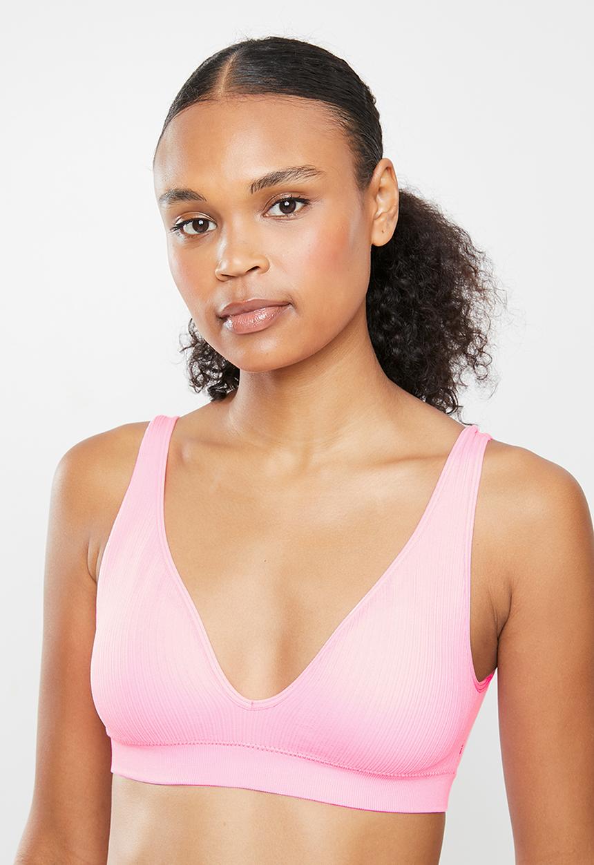 Cotton On - Seamfree plunge bralette/ high cut cheeky bikini - pink