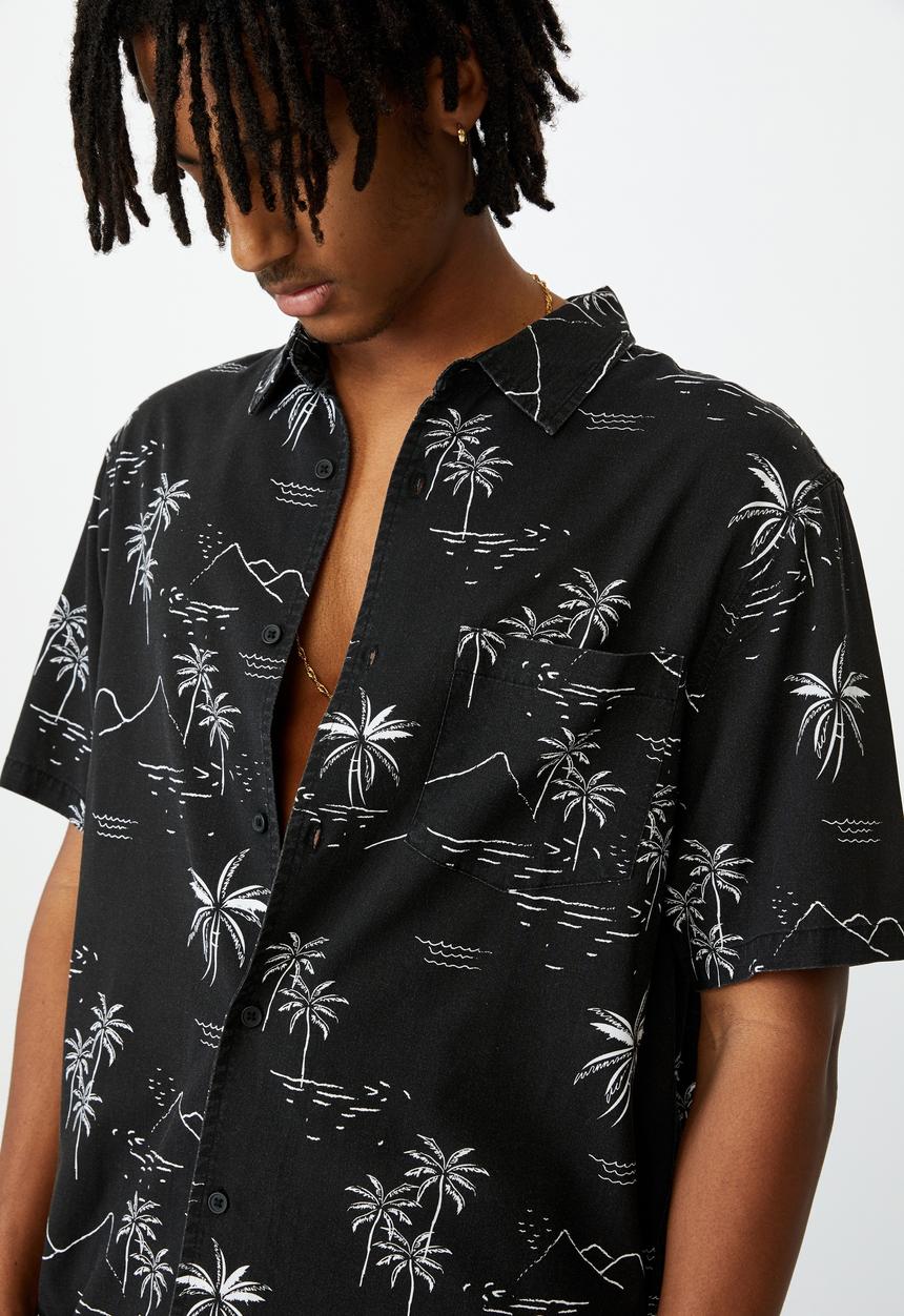Factorie - Resort shirt - black hawaii