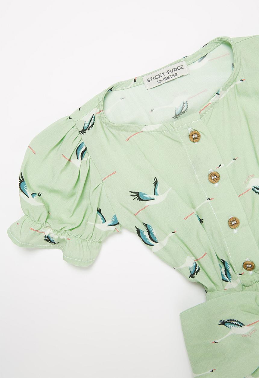 Sticky Fudge - Girls storks frill playsuit - aqua